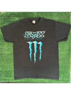 Vintage Fox Racing Monster Energy T-Shirt Y2K MotoX BMX Skater Black